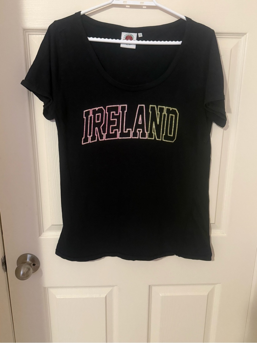 Black/ sparkly colours Ireland' Graphic Tee - Women's Scoop Neck